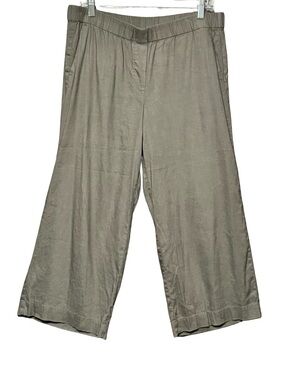 J. Jill Linen Green Olive Wide Leg Cropped Pull On Pants